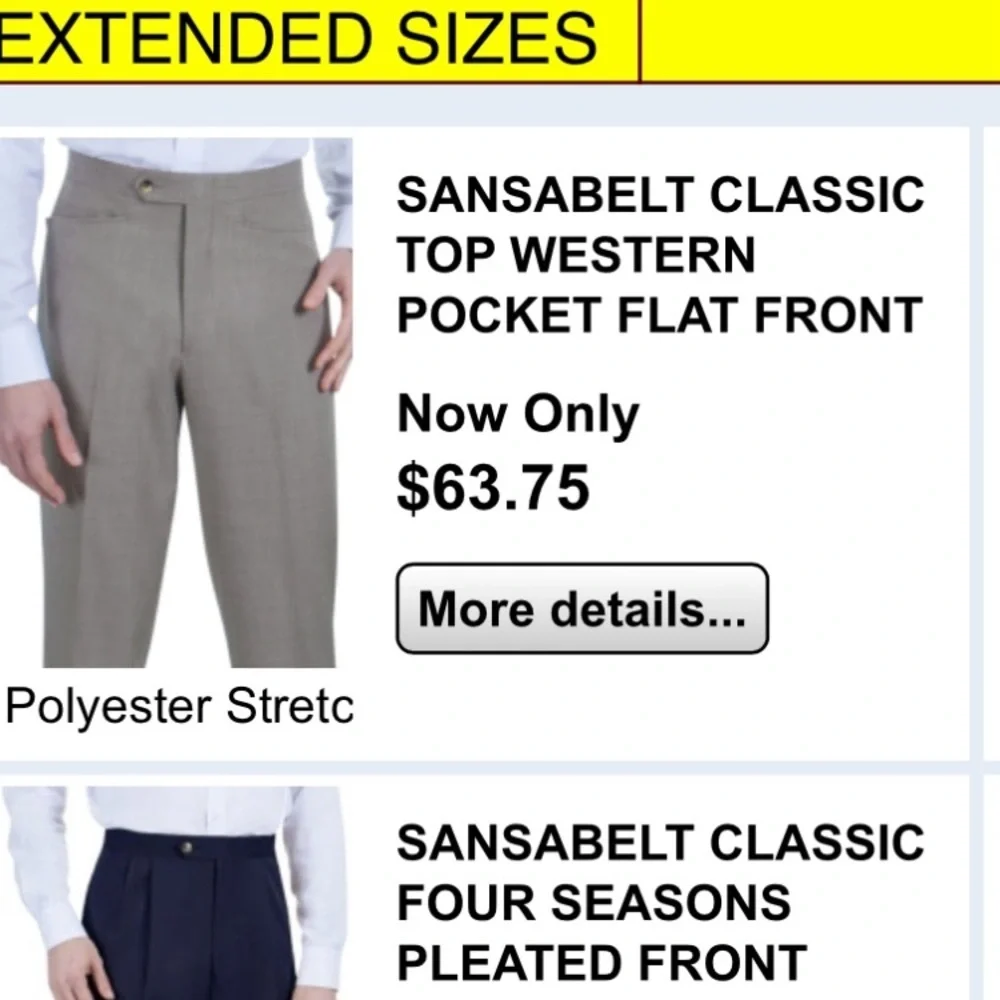 Sansabelt Classic top western pocket flat front polyester blend men’s pant